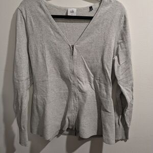 CAbi Willow Cardigan Light Gray Double Zip-Up Sweater